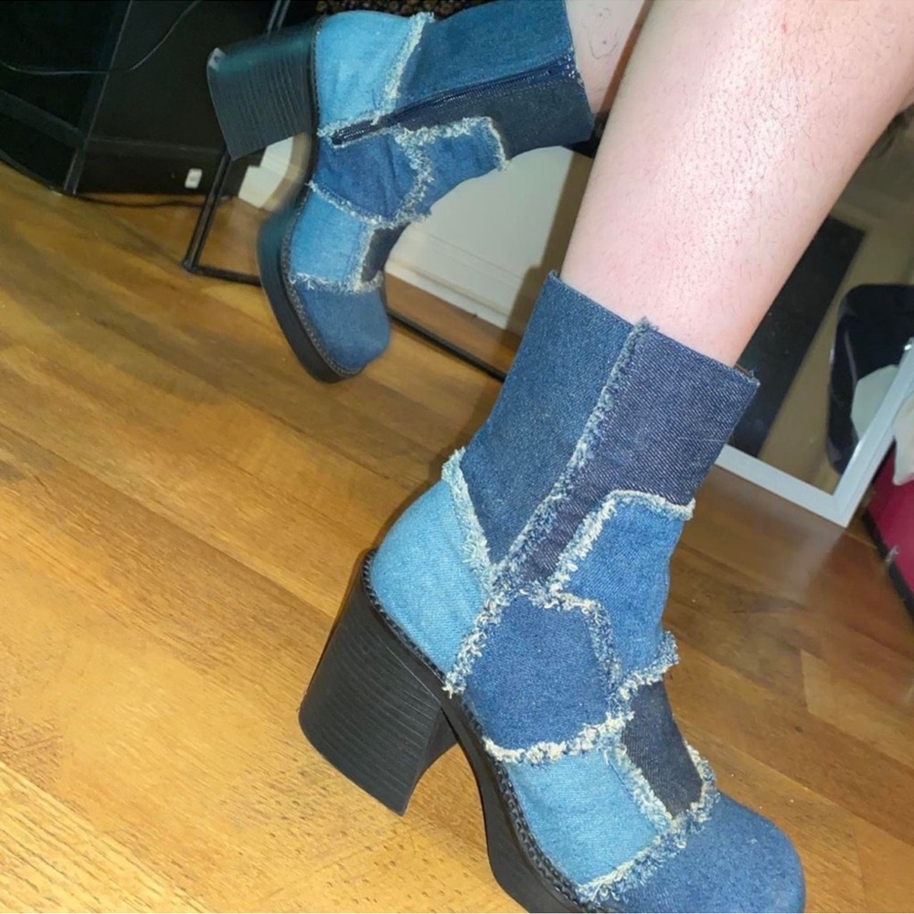 RAMPAGE ATLANTA DENIM PATCHWORK VINTAGE Y2k 90s BOOTS Size 6.5 M